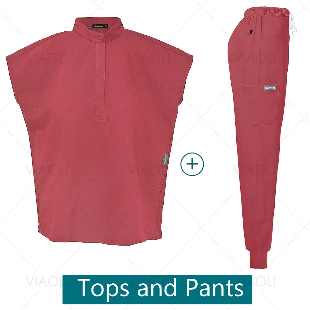 Conjuntos de uniformes médicos para enfermería, ropa de trabajo para Hospital, batas quirúrgicas de Color sólido, Top exfoliante transpirable, pantalones para correr, traje