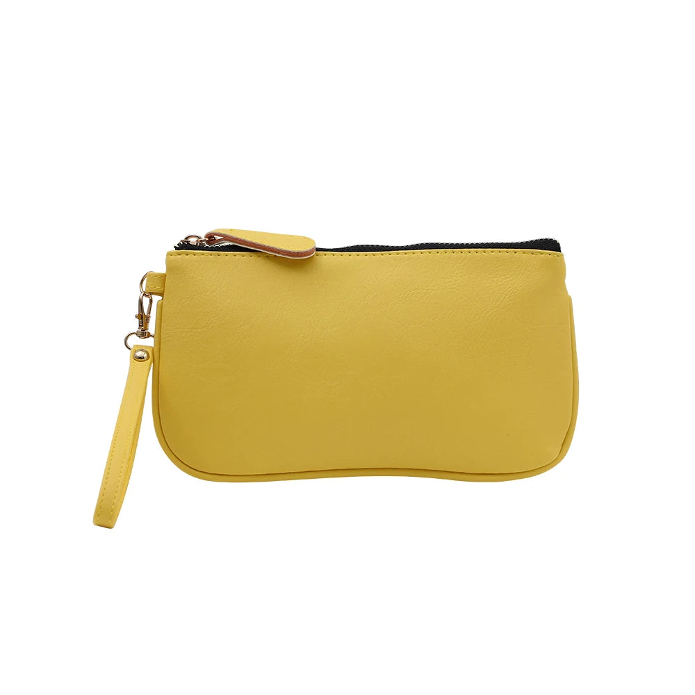 Bolso de mano de cuero vegano para mujer, bolso clásico pequeño minimalista multicolor, cartera de pulsera sólida, bolso de viaje, estuche para cosméticos