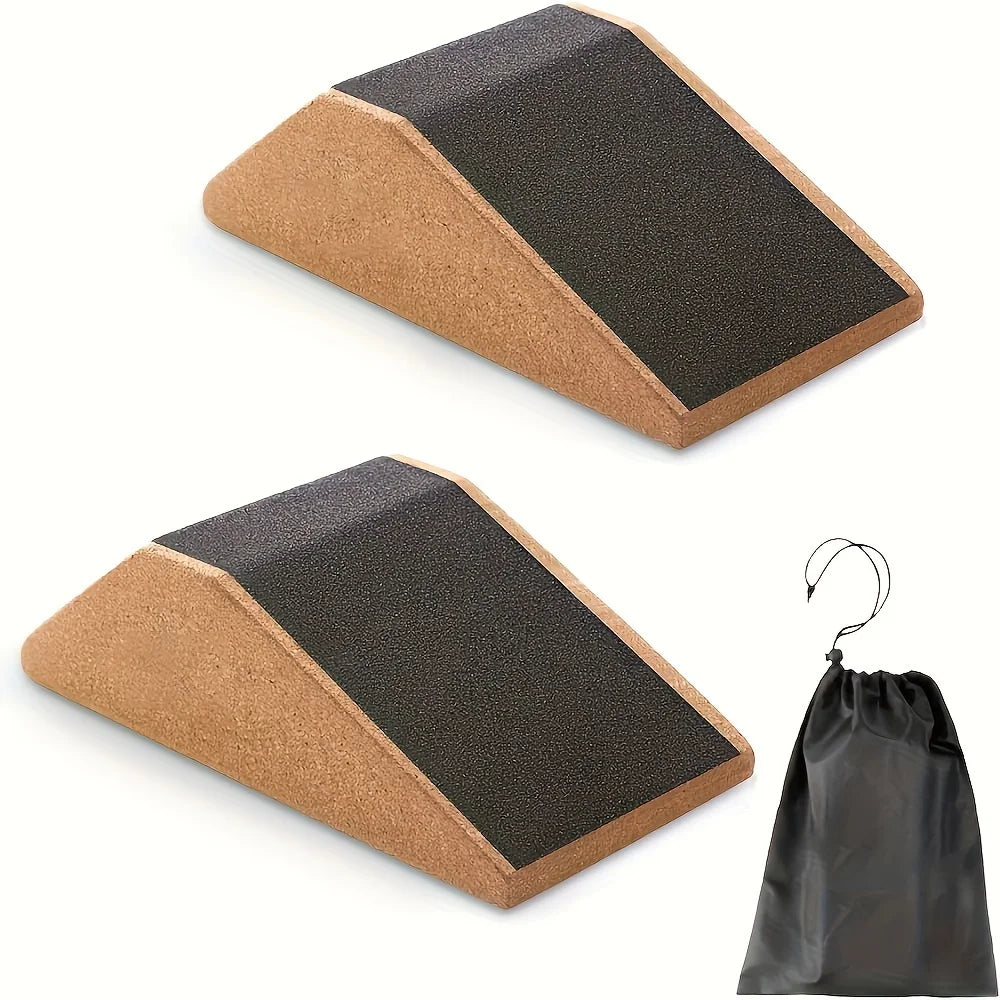 Juego de cuña de fitness de madera de color sólido con superficie antideslizante para sentadillas y estiramiento, incluye bolsa de transporte portátil (par)