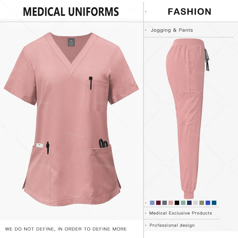 Uniforme clínico rosa para mujer, ropa de trabajo de farmacia, uniforme de enfermera, uniformes de cirugía Dental Oral para médico de Hospital, conjuntos de batas médicas,