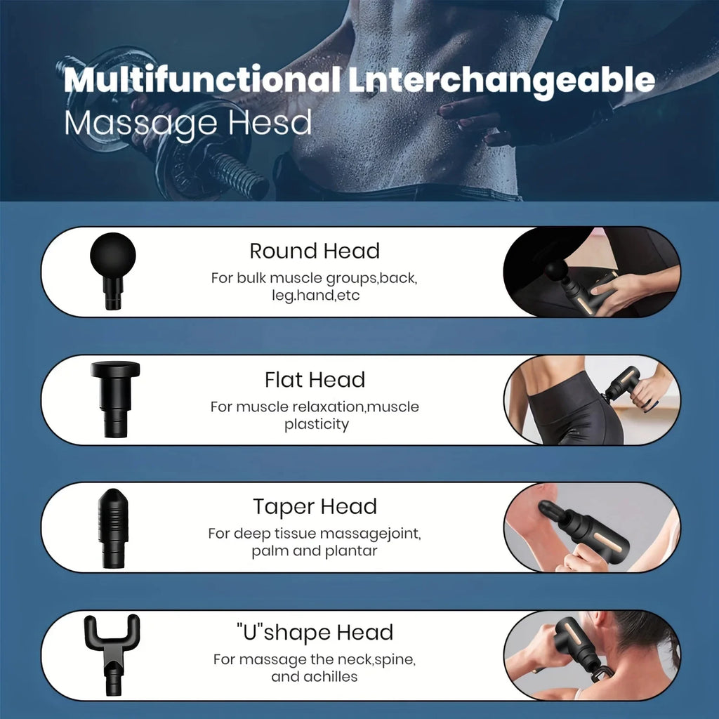 Pistola de masaje de percusión eléctrica, masajeador corporal de tejido profundo para cuello, espalda y hombros, herramienta de relajación muscular para Fitness