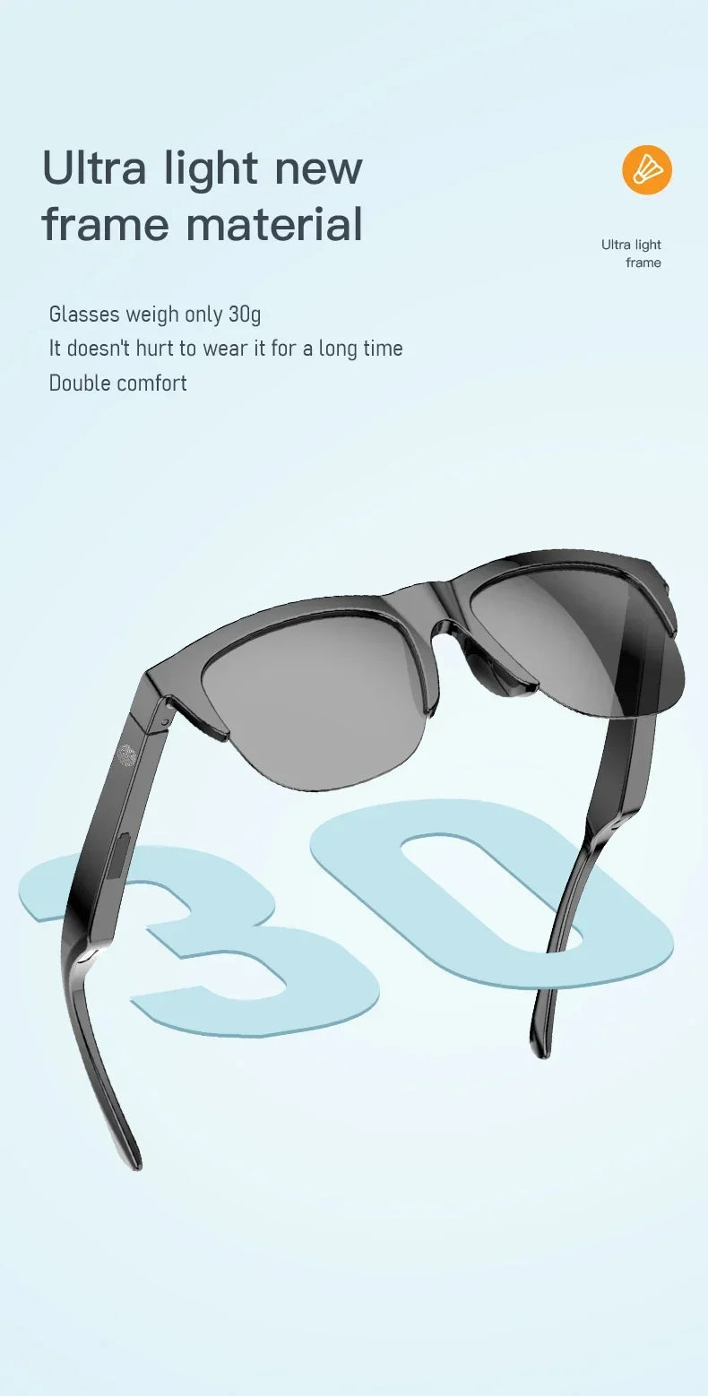Nuevas gafas de sol inteligentes Bluetooth V5.3 llamadas, auriculares para deportes al aire libre, tecnología negra HIFI, antitouch UV para hombres y mujeres