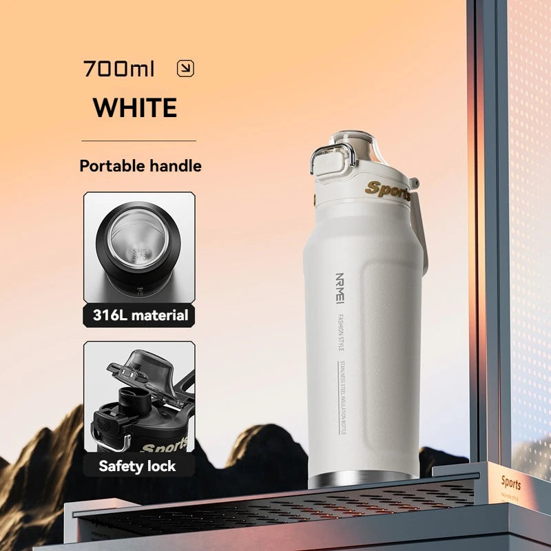 Taza aislada de 700ml, botella de agua para deportes al aire libre de acero inoxidable, taza térmica para oficina y hogar, mantiene el frío y el calor, termo