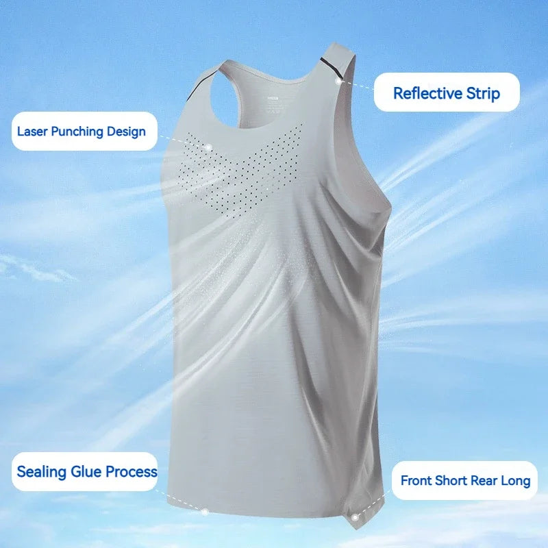 Playera deportiva de secado rápido para hombre, sin mangas de malla elástica