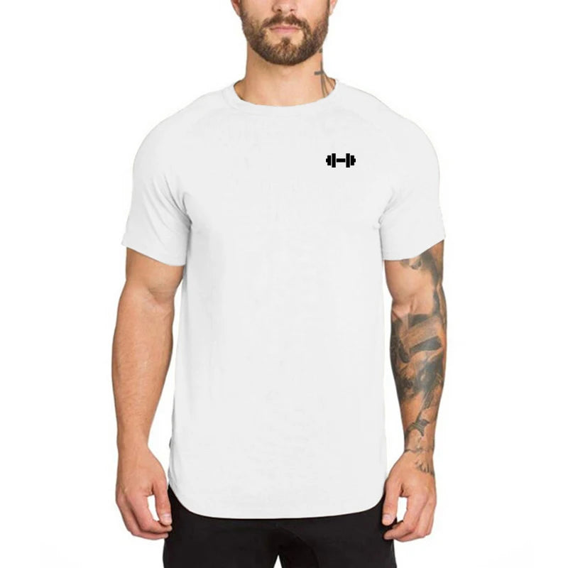 Ropa deportiva para gimnasio, culturismo, entrenamiento muscular, pantalón corto informal para hombre, ropa de algodón de manga, camisetas ajustadas transpirables para Fitness de verano