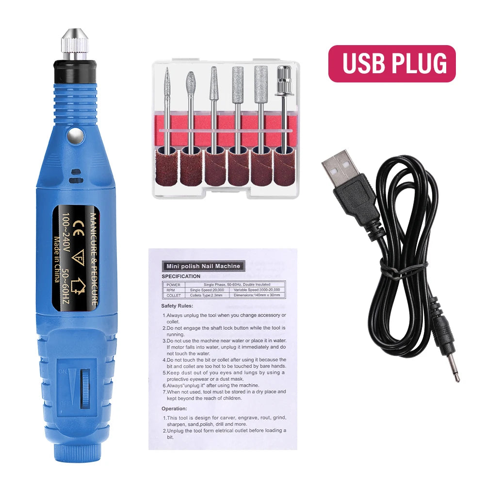 LULAA-taladro eléctrico para uñas, equipo de pulido de pedicura, molino para manicura, herramienta profesional de pulido de uñas fuerte