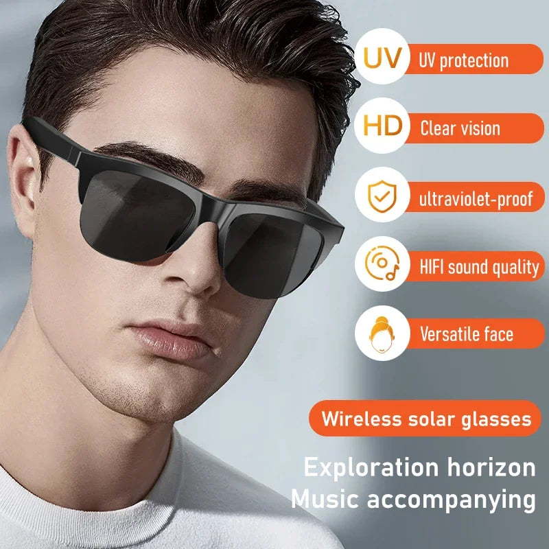 Nuevas gafas de sol inteligentes Bluetooth V5.3 llamadas, auriculares para deportes al aire libre, tecnología negra HIFI, antitouch UV para hombres y mujeres