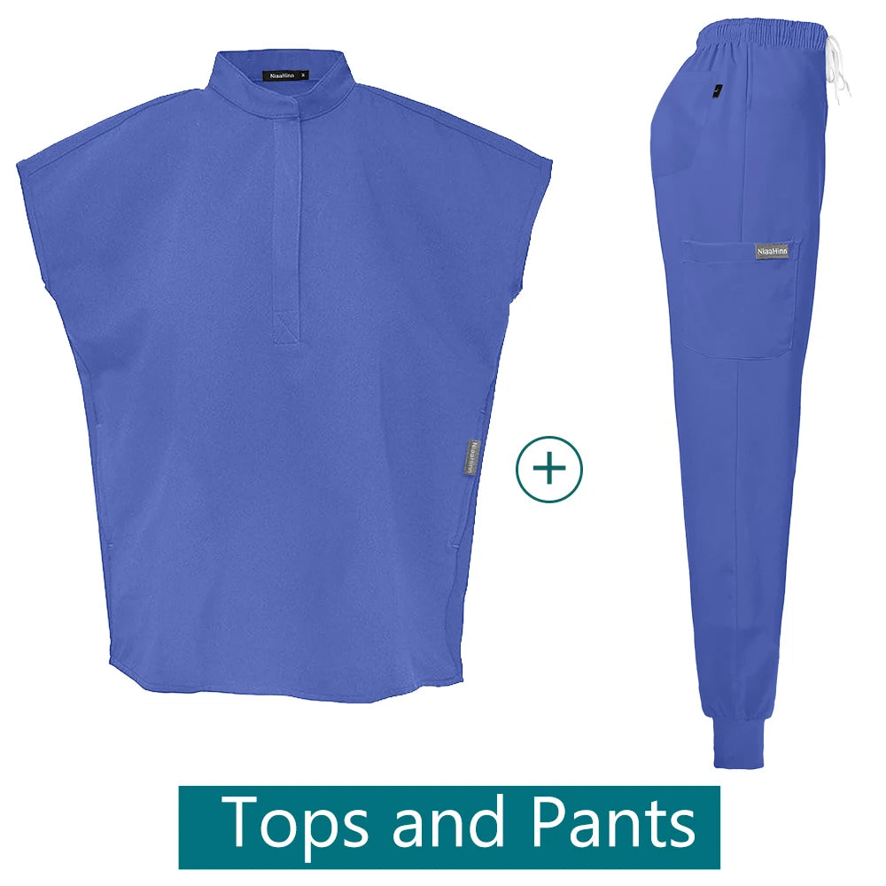Conjuntos de uniformes médicos para enfermería, ropa de trabajo para Hospital, batas quirúrgicas de Color sólido, Top exfoliante transpirable, pantalones para correr, traje