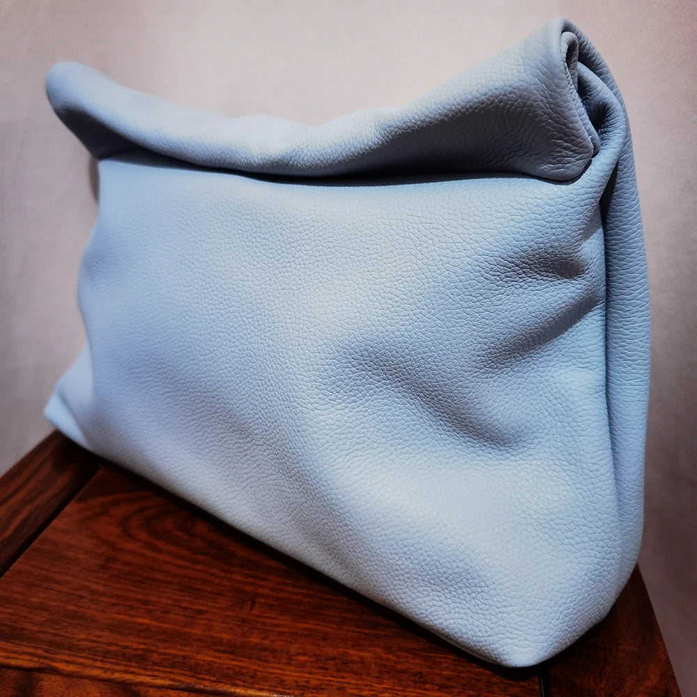 Bolso de mano de piel de vaca 100% auténtica para mujer, bolso de diseñador plegable, bolso con asa magnética Simple