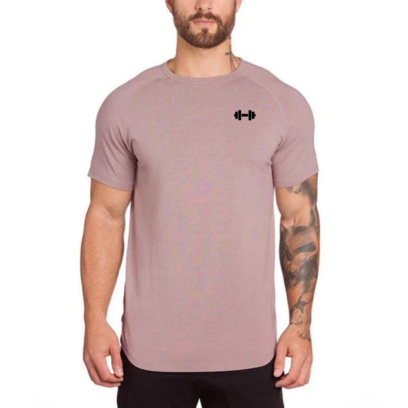 Ropa deportiva para gimnasio, culturismo, entrenamiento muscular, pantalón corto informal para hombre, ropa de algodón de manga, camisetas ajustadas transpirables para Fitness de verano