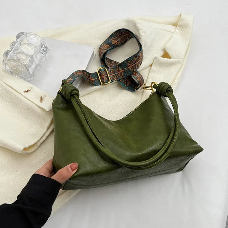 Nuevo bolso de mujer a la moda, textura de cuero suave de alta gama, bolso de un solo hombro, bolso cruzado para mujer, hombro ancho geométrico