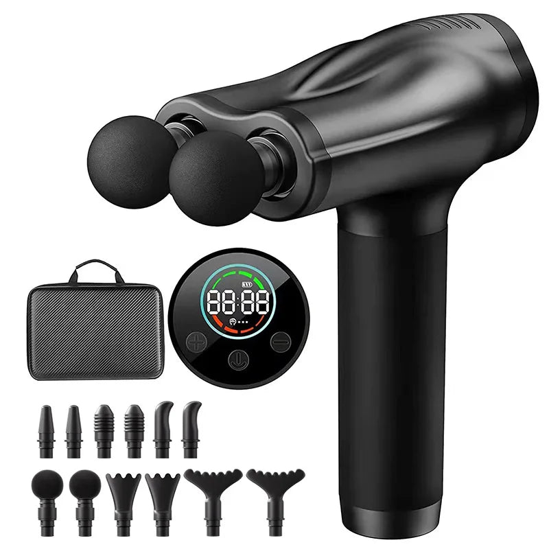 Mini pistola masajeadora de mano de doble cabezal con percusión de tejido profundo, pistola de masaje muscular, pistola fascial recargable multifuncional