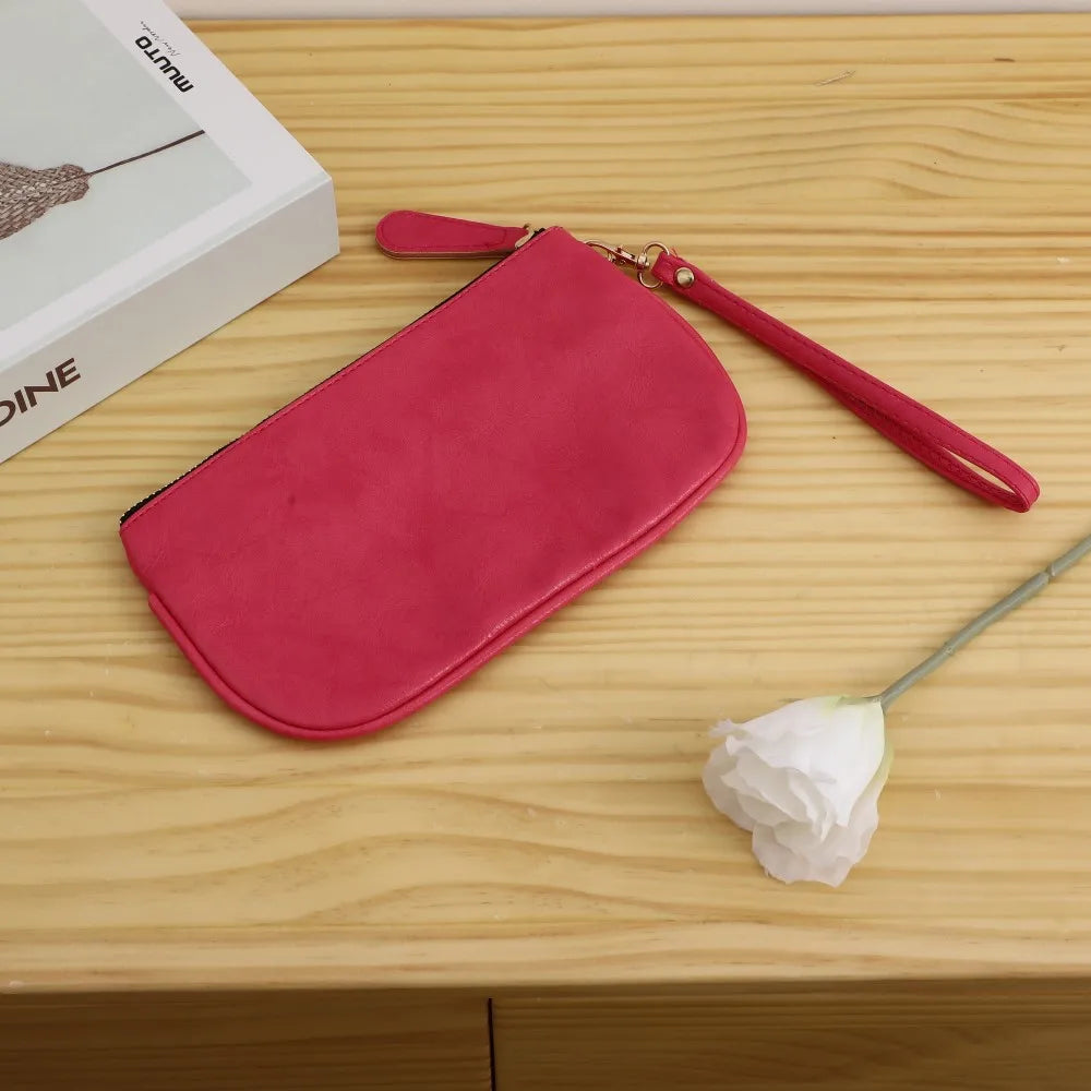 Bolso de mano de cuero vegano para mujer, bolso clásico pequeño minimalista multicolor, cartera de pulsera sólida, bolso de viaje, estuche para cosméticos