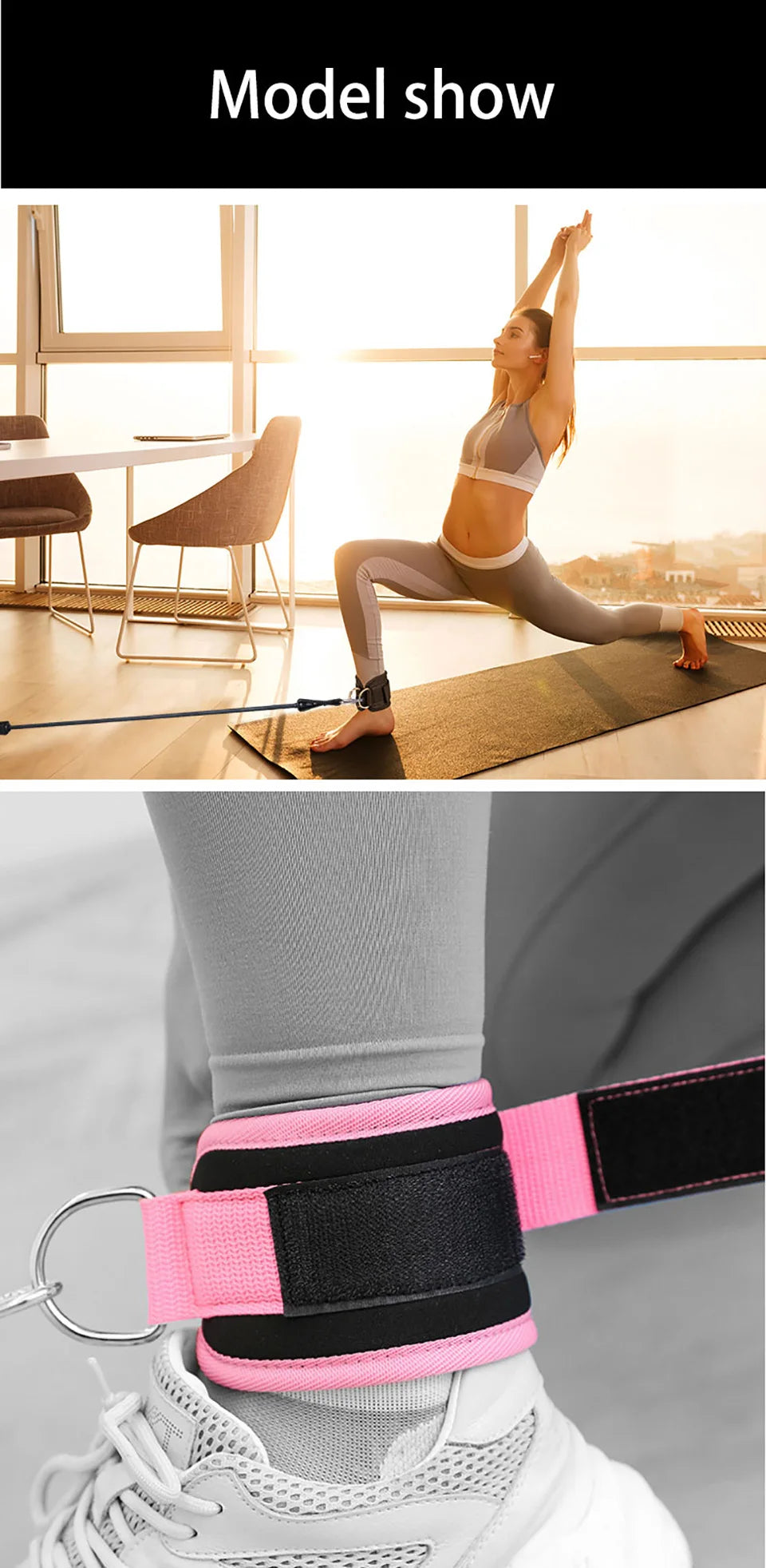 LOOGDEEL-Puños de tobillo con soporte de anillo en D, bandas de resistencia, correas de tobillo, Fitness, Yoga, extensión de fuerza de piernas, protector de gimnasio Unisex