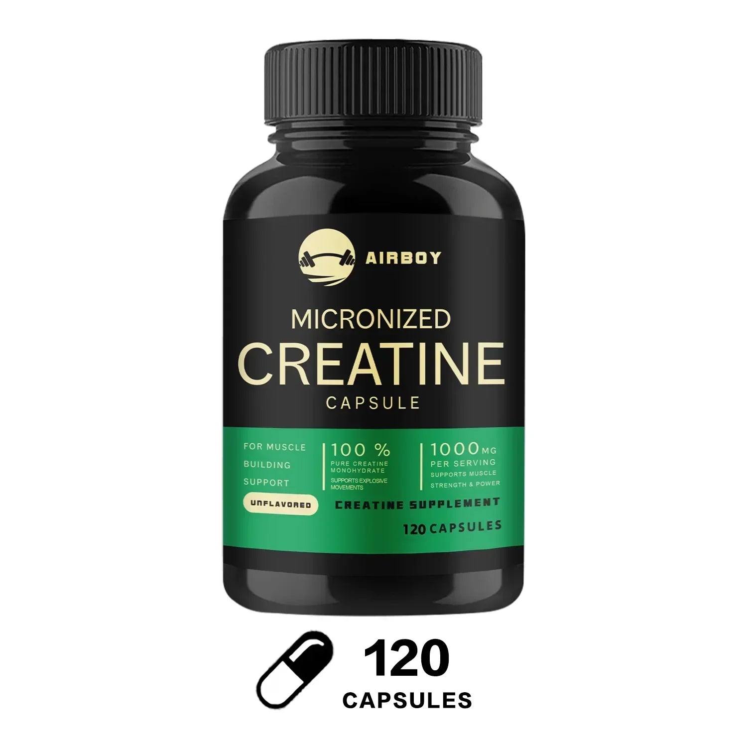 Cápsulas de monohidrato de creatina: suplemento de fuerza, músculo y rendimiento para hombres y mujeres, sin OGM ni sin gluten