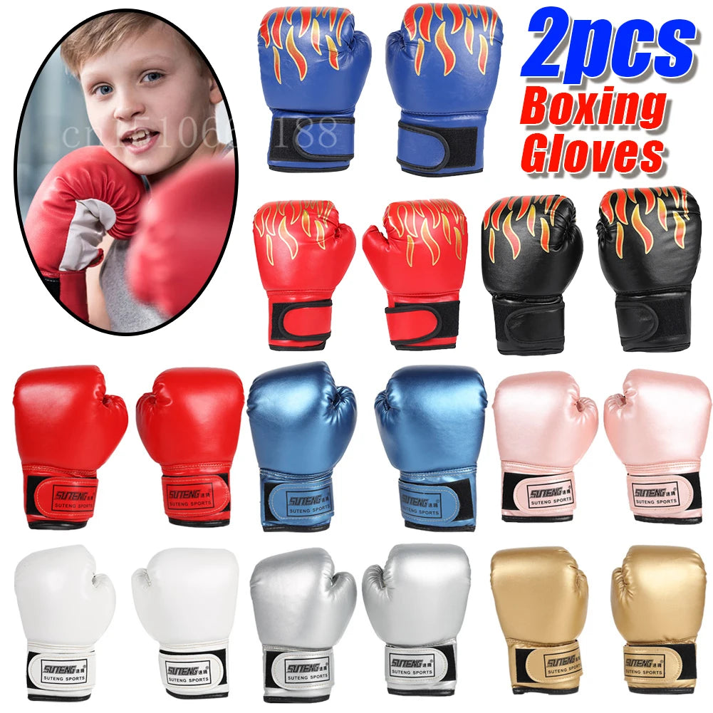 Guantes de boxeo para niños, manoplas de entrenamiento de golpeo, Kickboxing, Lucha, Fitness, Protector de mano para golpear, Azul, Negro, Rojo, 2 piezas