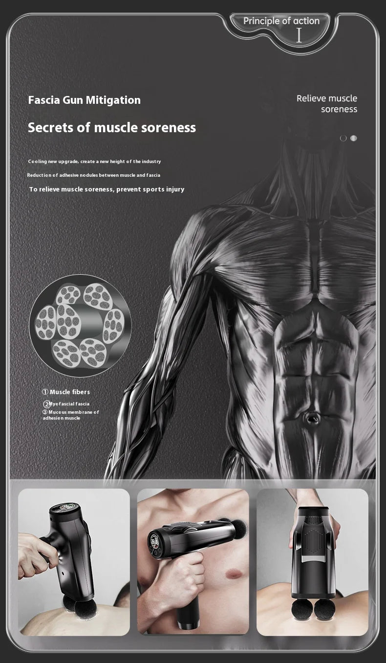 Mini pistola masajeadora de mano de doble cabezal con percusión de tejido profundo, pistola de masaje muscular, pistola fascial recargable multifuncional