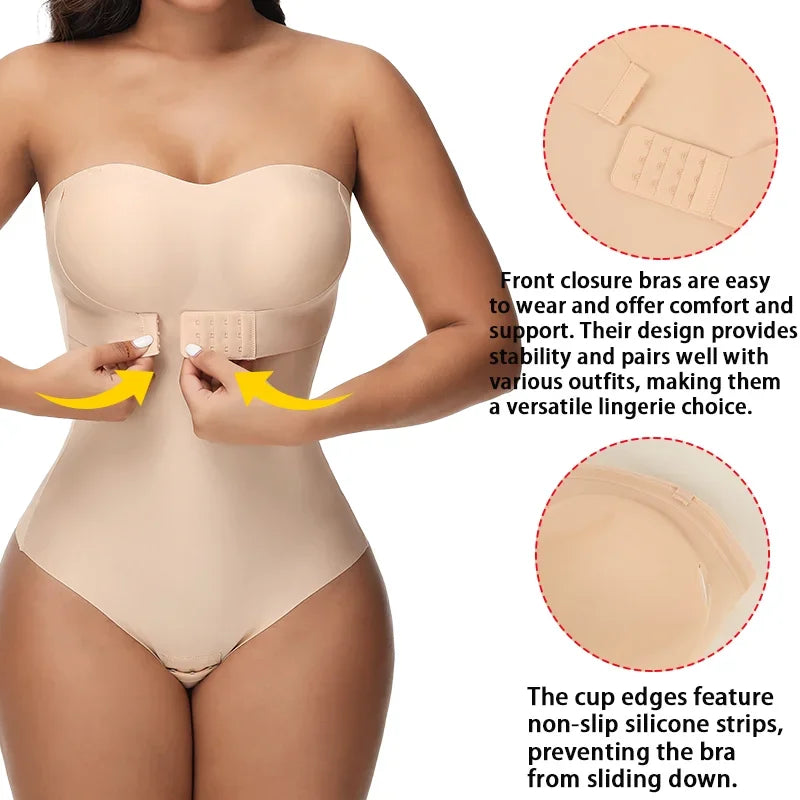 Faja moldeadora de cuerpo con correa extraíble para mujer, S-4XL Sexy, sujetador acolchado con cierre frontal, Body Hipster, ropa moldeadora con Control de barriga, Tanga