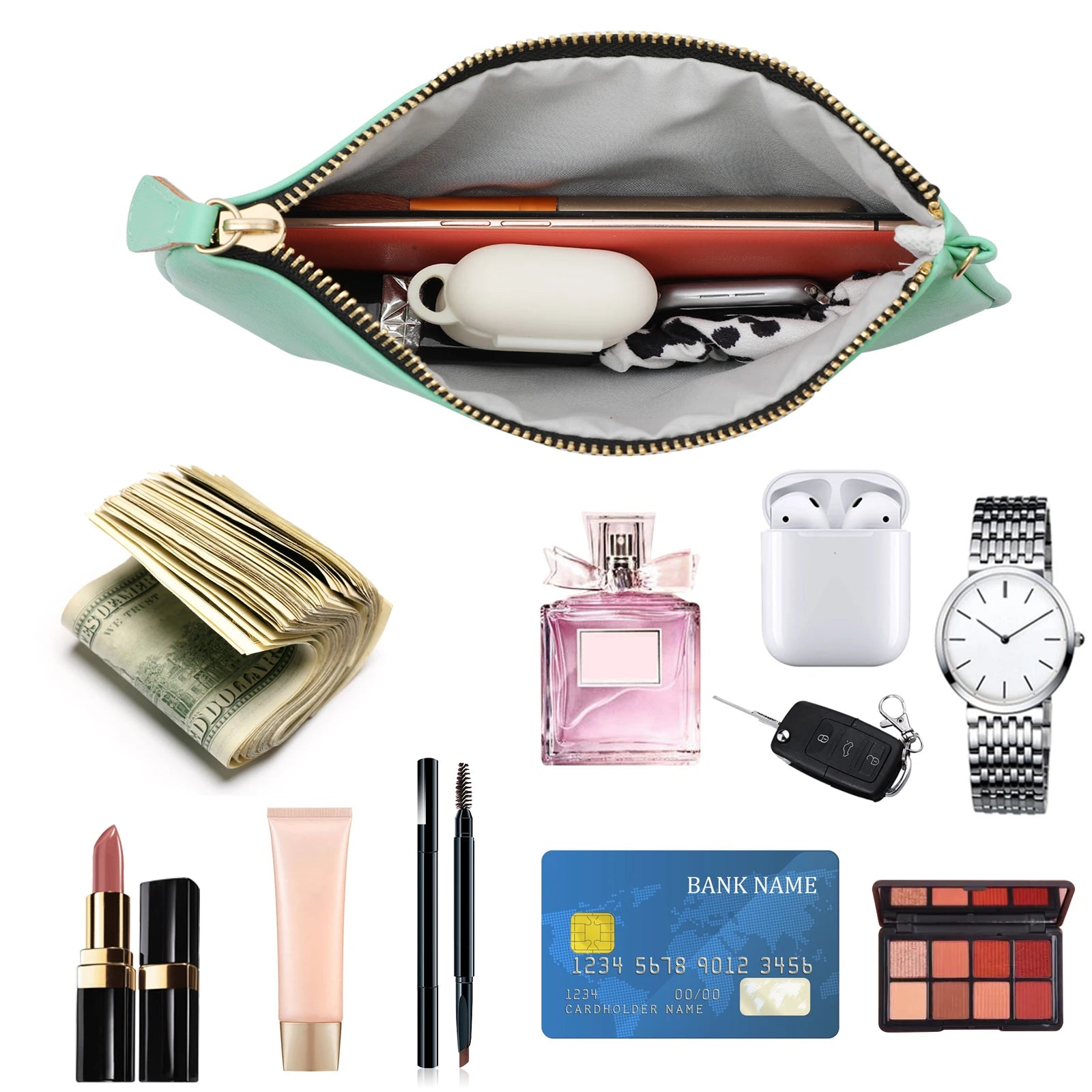 Bolso de mano de cuero vegano para mujer, bolso clásico pequeño minimalista multicolor, cartera de pulsera sólida, bolso de viaje, estuche para cosméticos