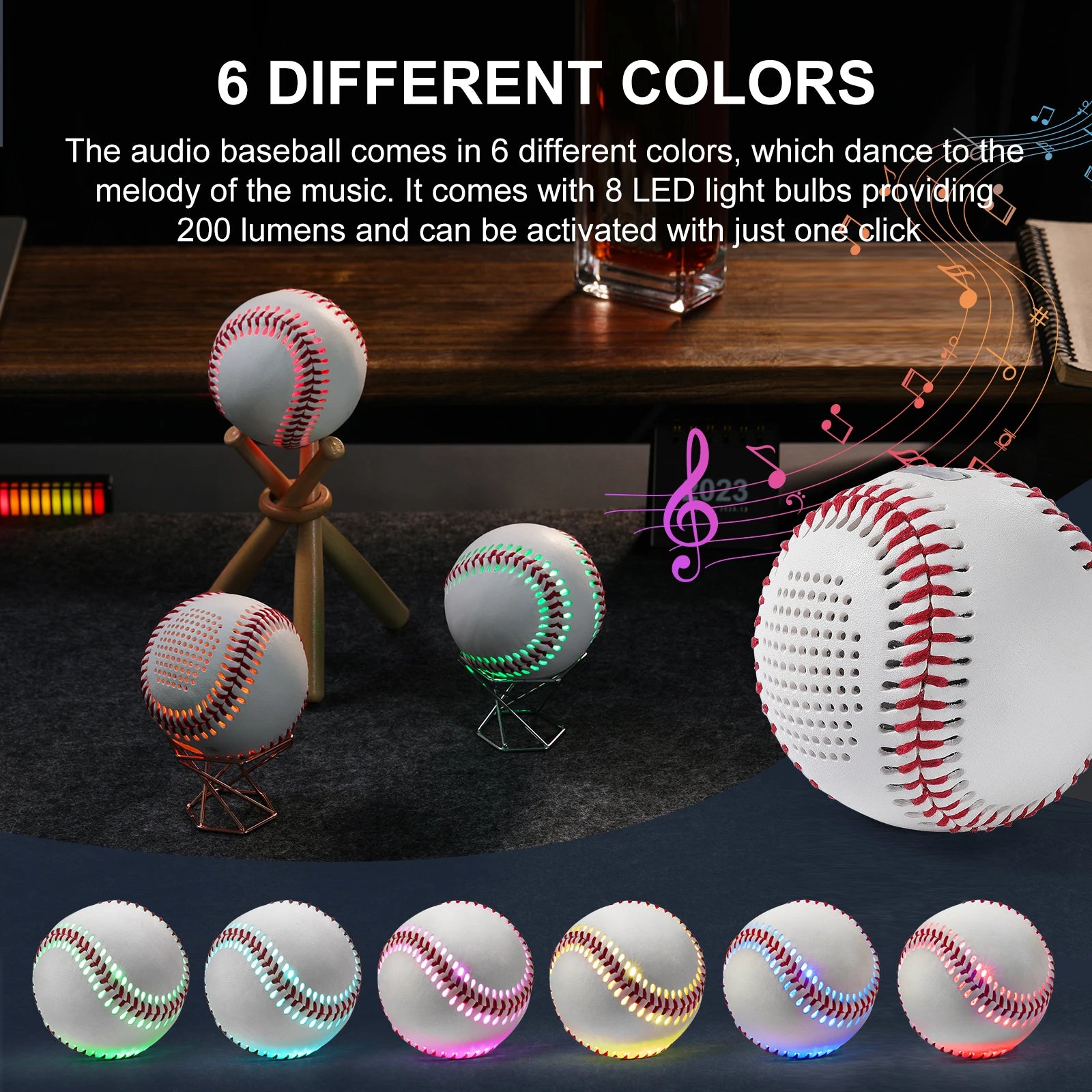 Altavoz Bluetooth de béisbol con Audio Bluetooth, altavoz incorporado de béisbol que brilla en la oscuridad para fanáticos del béisbol, juguete para niños