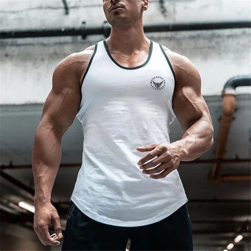 Camiseta deportiva para culturismo y gimnasio, chaleco muscular para entrenamiento, camiseta sin mangas transpirable de algodón para Fitness, camisetas sin mangas de entrenamiento para hombre