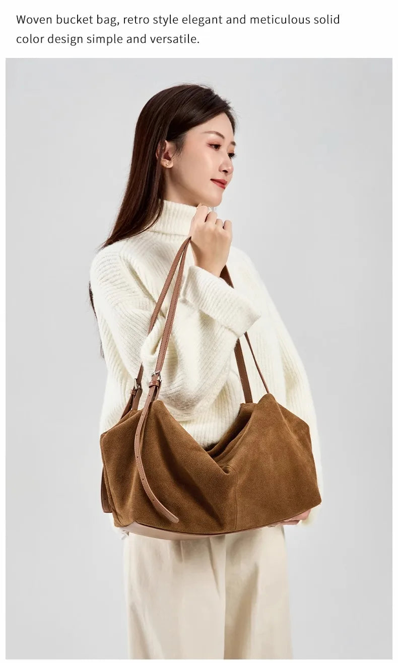 Bandoleras de piel auténtica de vaca de ante para mujer, bandolera de piel de vaca suave, diseño femenino, bolso de viaje perezoso de lujo