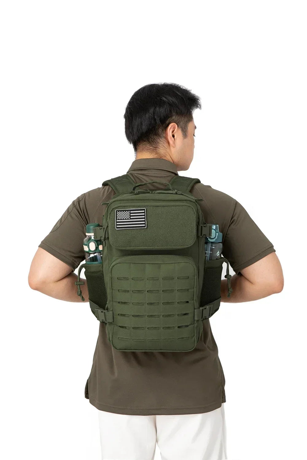 Mochilas tácticas de gimnasio de 25L para hombres, mochila Molle con corte láser de supervivencia, bolsa pequeña para insectos, mochila de caza con portavasos duales