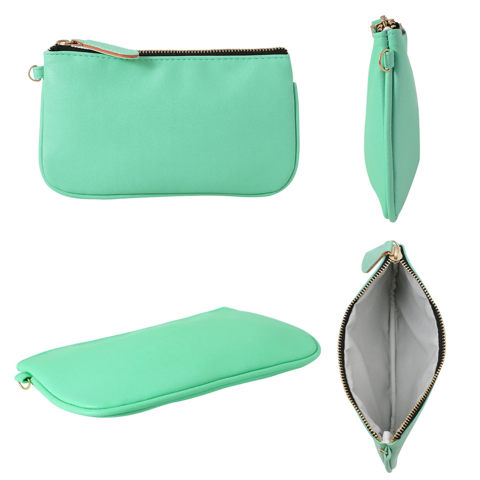 Bolso de mano de cuero vegano para mujer, bolso clásico pequeño minimalista multicolor, cartera de pulsera sólida, bolso de viaje, estuche para cosméticos
