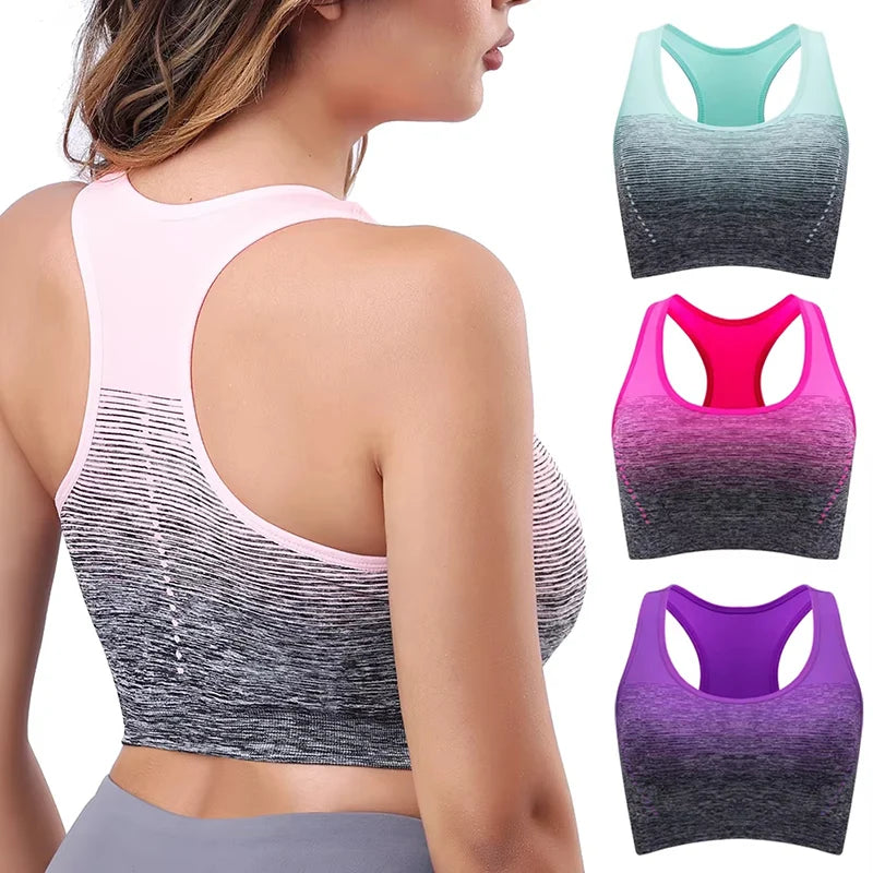 Sujetador Deportivo CZGUKE de Alta Elasticidad y Transpirable para Mujer, Acolchado, para Correr, Yoga, Gimnasio, Sujetador Deportivo Sin Costuras con Degradado