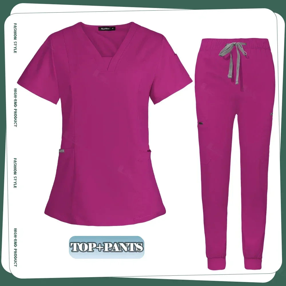 Conjunto de ropa de trabajo clínica para mujer, uniforme de enfermera y enfermería, uniformes médicos, conjunto de exfoliantes, pantalones superiores para escuelas de belleza para mascotas, gris y negro