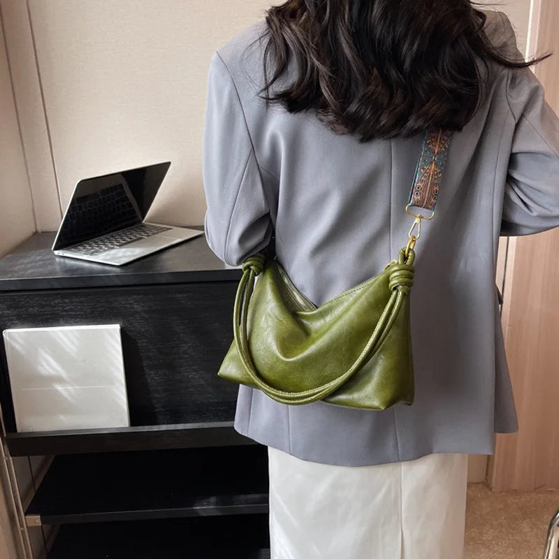 Nuevo bolso de mujer a la moda, textura de cuero suave de alta gama, bolso de un solo hombro, bolso cruzado para mujer, hombro ancho geométrico