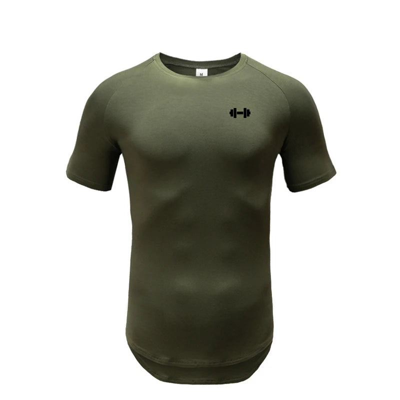 Ropa deportiva para gimnasio, culturismo, entrenamiento muscular, pantalón corto informal para hombre, ropa de algodón de manga, camisetas ajustadas transpirables para Fitness de verano