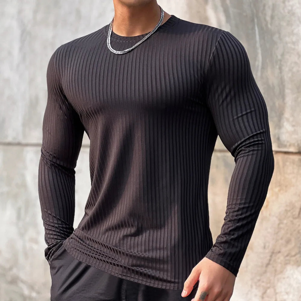 Camiseta deportiva para gimnasio para hombre, camisa ajustada informal de manga larga, camisetas de culturismo para hombre, Tops para correr, deportes, ropa de entrenamiento de secado rápido