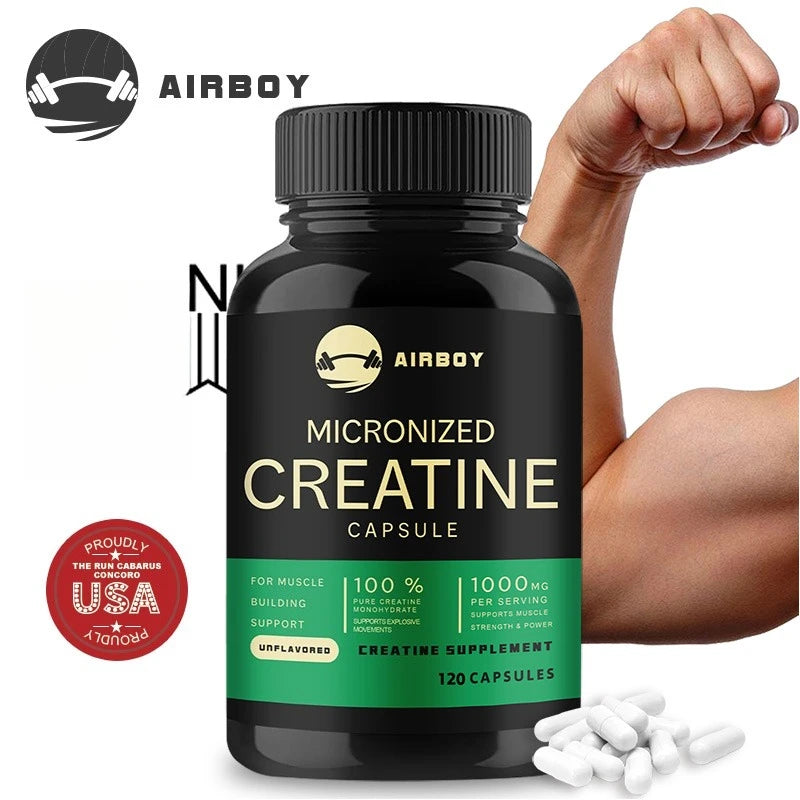 Cápsulas de monohidrato de creatina: suplemento de fuerza, músculo y rendimiento para hombres y mujeres, sin OGM ni sin gluten