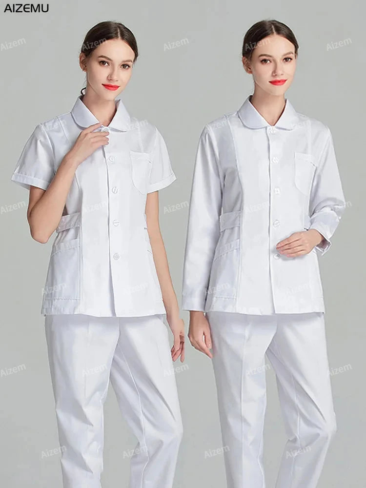 Uniformes de enfermera de manga larga azul, bata de laboratorio, uniforme de médico para mujer, prendas de vestir, ropa médica, ropa de trabajo de salón de belleza
