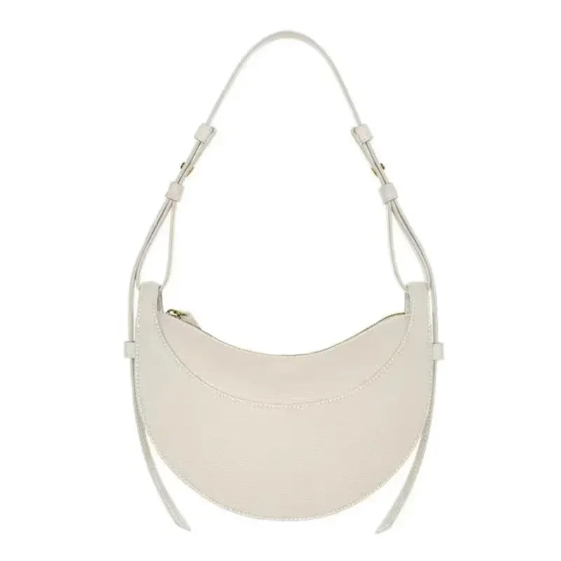 Bolso de hombro de mujer de cuero genuino de moda francesa, bolso de media luna, bolso de hombro tipo bandolera con cierre de cremallera de diseño de nicho