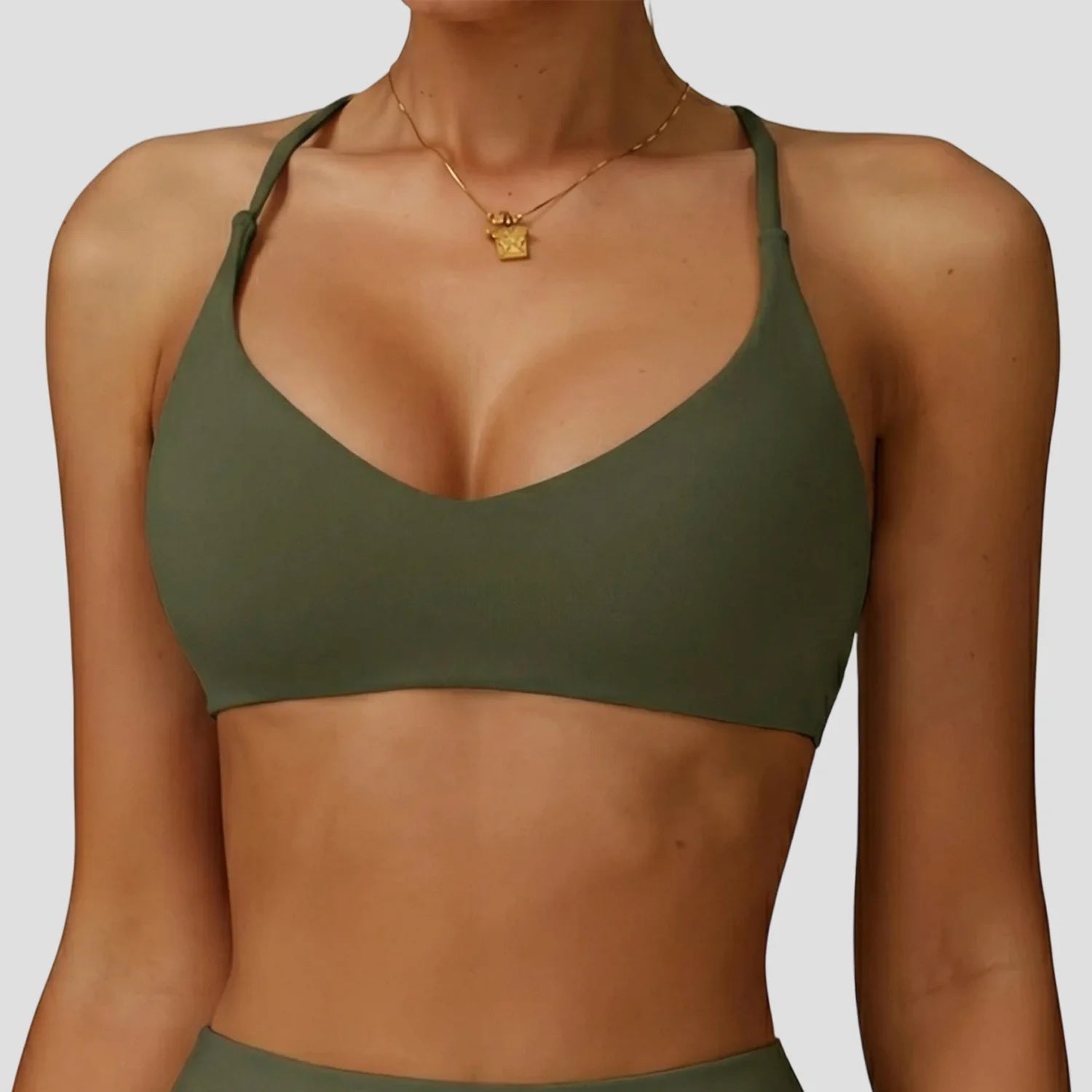 Sujetador deportivo de alto impacto para mujer, ropa interior de gimnasio con realce en la espalda, Top corto de Yoga cruzado, entrenamiento para correr, Fitness, Pilates, Color sólido