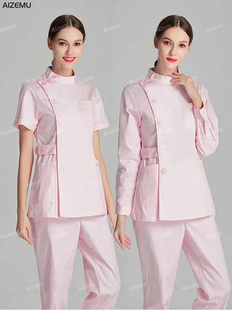 Uniformes de enfermera de manga larga azul, bata de laboratorio, uniforme de médico para mujer, prendas de vestir, ropa médica, ropa de trabajo de salón de belleza