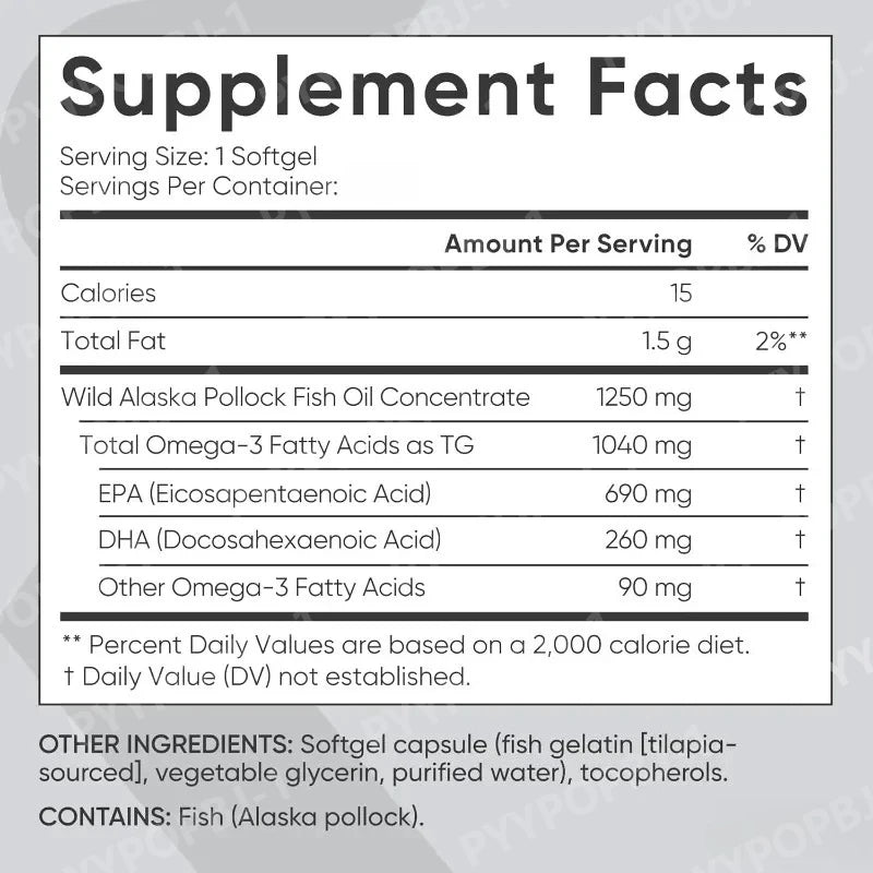 Cápsulas de Aceite de Pescado Omega-3 con Extracto de Abadejo Silvestre de Alaska, Suplemento Nutricional Diario, Apoyo para la Salud, 90 Cápsulas por Botella