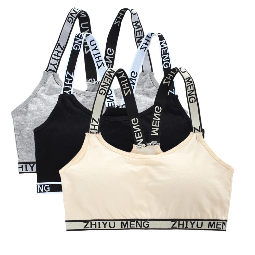3 uds sujetador adolescente chaleco de algodón para chicas adolescentes lencería deportiva Adolescente ropa interior para niños letra Racerback sujetadores de entrenamiento para estudiantes