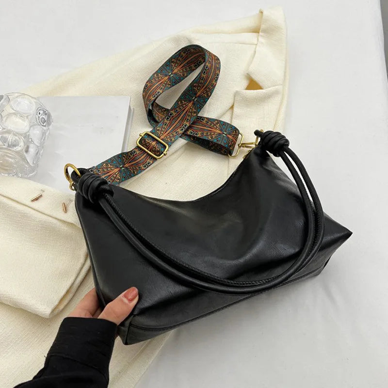 Nuevo bolso de mujer a la moda, textura de cuero suave de alta gama, bolso de un solo hombro, bolso cruzado para mujer, hombro ancho geométrico