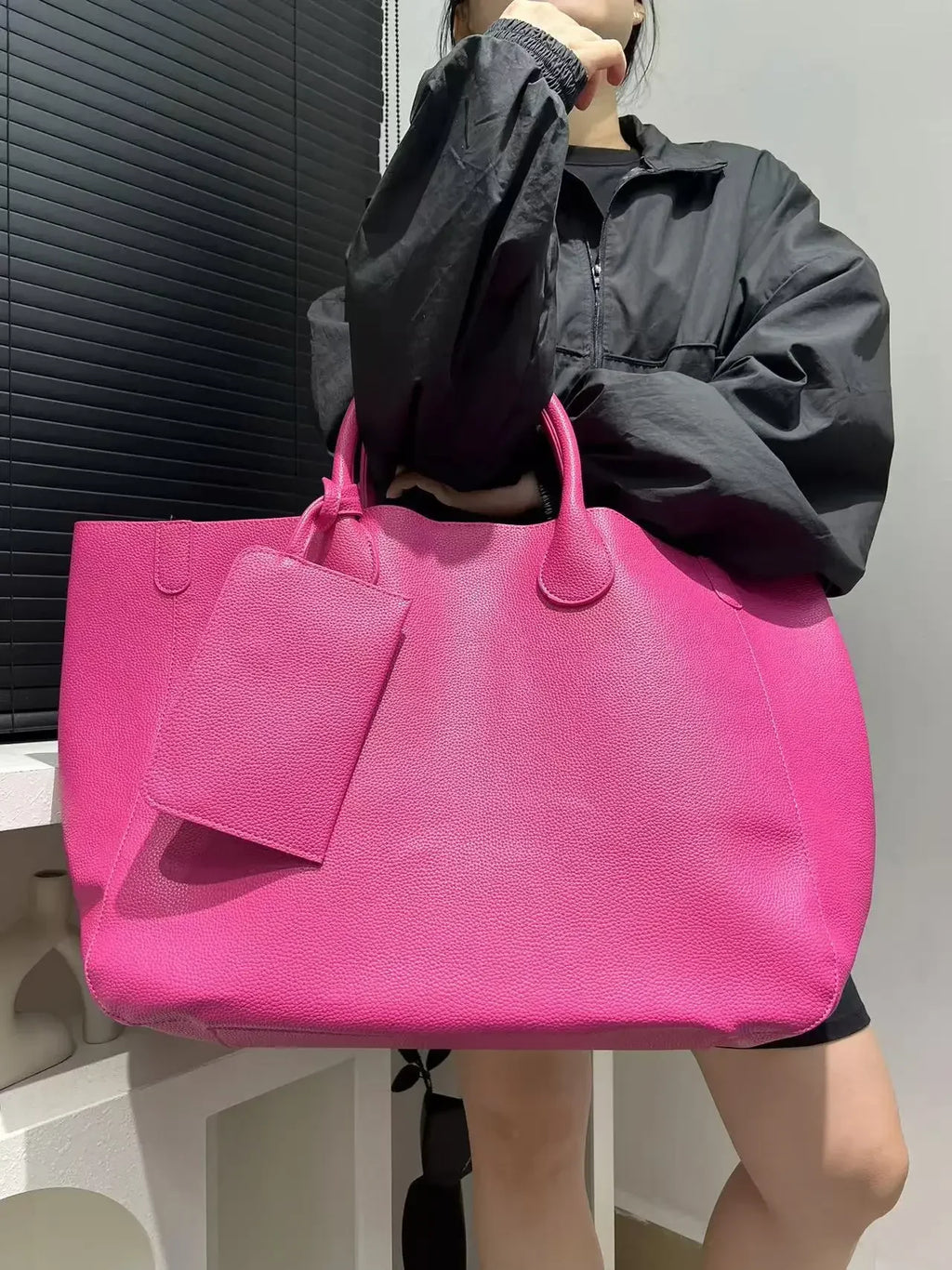 Bolso de mano de gran tamaño de cuero vegano a la moda para mujer con gran capacidad, bolso de compras simple y versátil