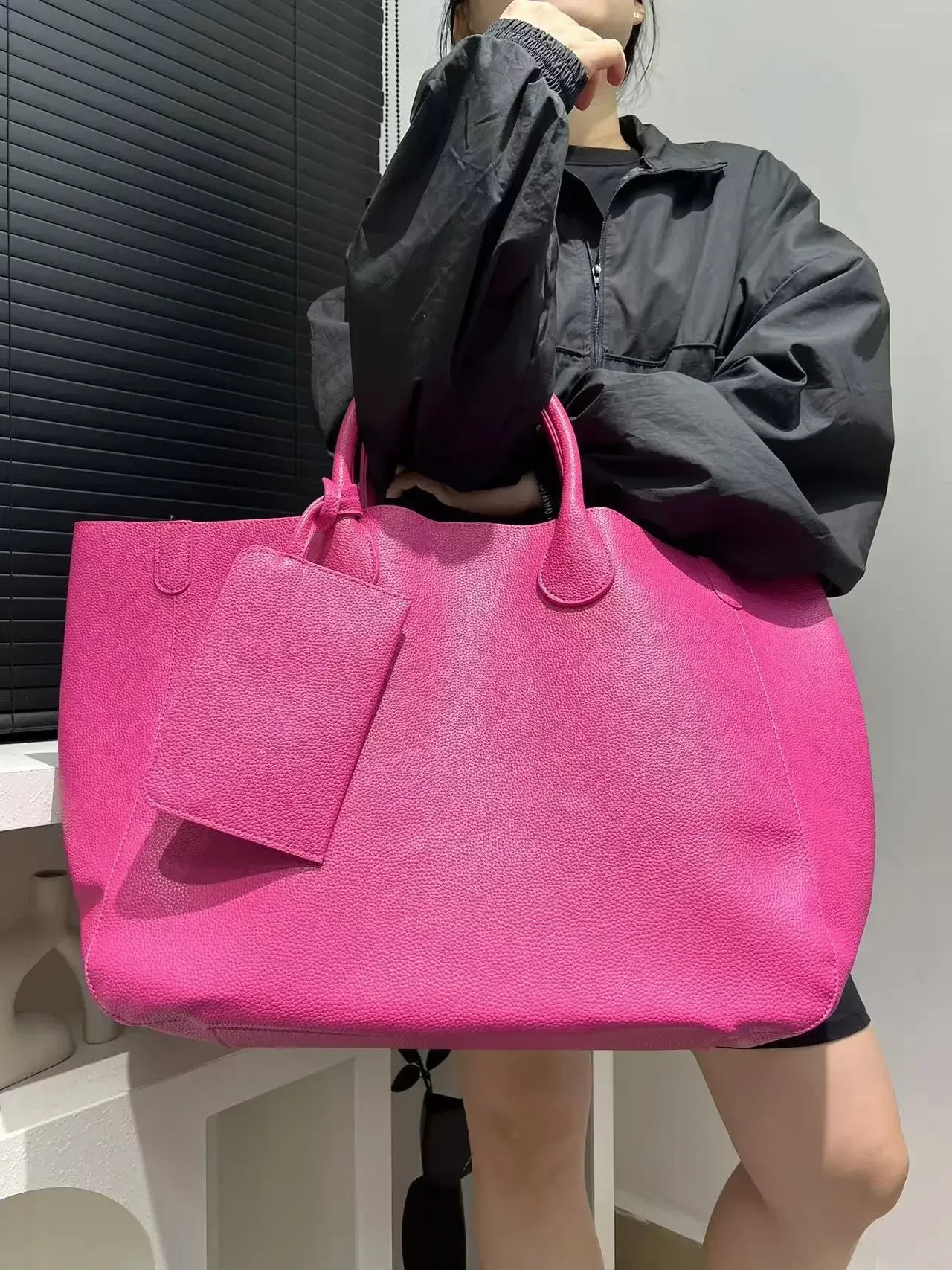 Bolso de mano de gran tamaño de cuero vegano a la moda para mujer con gran capacidad, bolso de compras simple y versátil