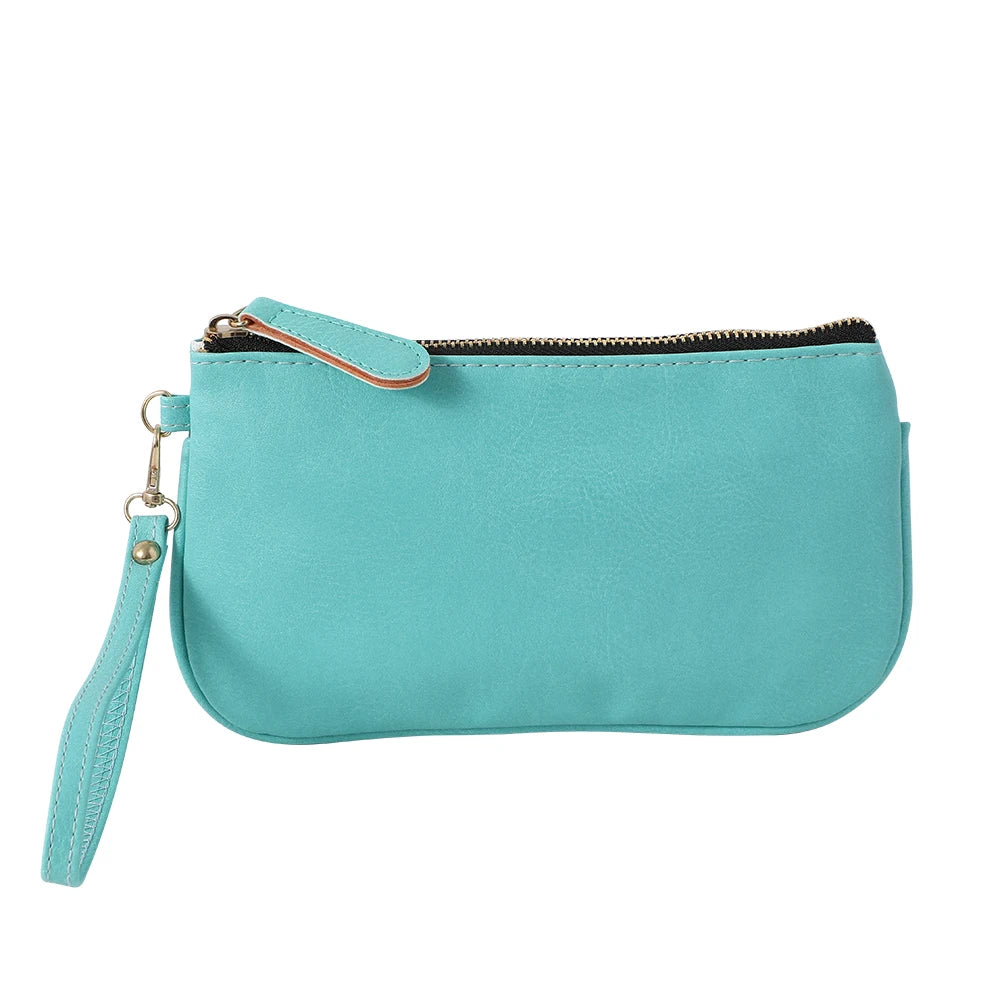 Bolso de mano de cuero vegano para mujer, bolso clásico pequeño minimalista multicolor, cartera de pulsera sólida, bolso de viaje, estuche para cosméticos