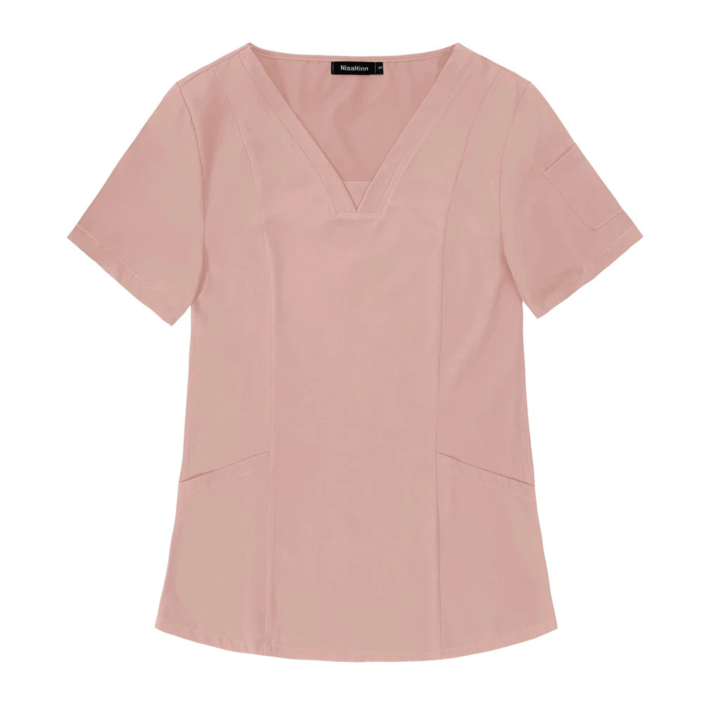 Nueva ropa de trabajo médico, blusa quirúrgica de Hospital, uniformes para enfermería, salón de belleza, camisa de manga corta para mujer, precio al por mayor