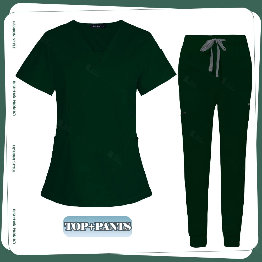 Conjunto de ropa de trabajo clínica para mujer, uniforme de enfermera y enfermería, uniformes médicos, conjunto de exfoliantes, pantalones superiores para escuelas de belleza para mascotas, gris y negro