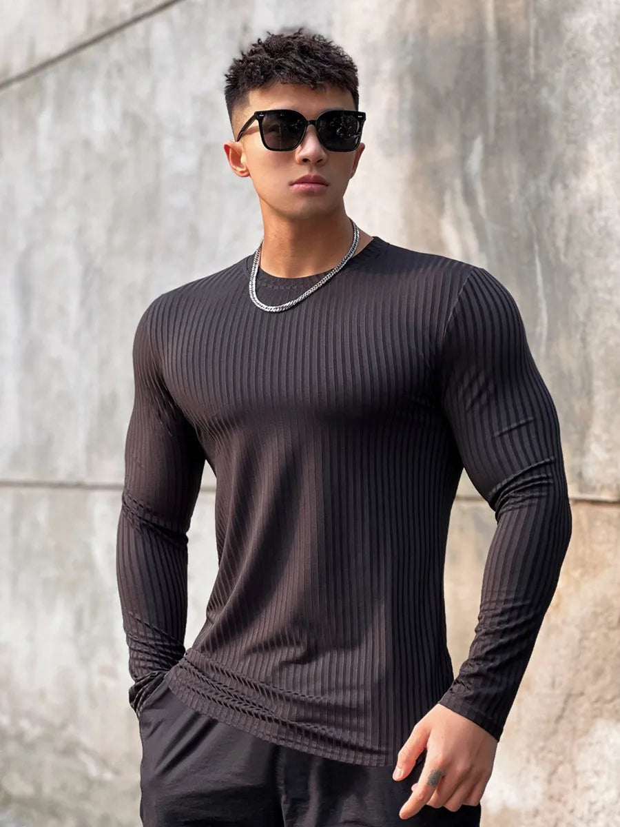 Camiseta deportiva para gimnasio para hombre, camisa ajustada informal de manga larga, camisetas de culturismo para hombre, Tops para correr, deportes, ropa de entrenamiento de secado rápido