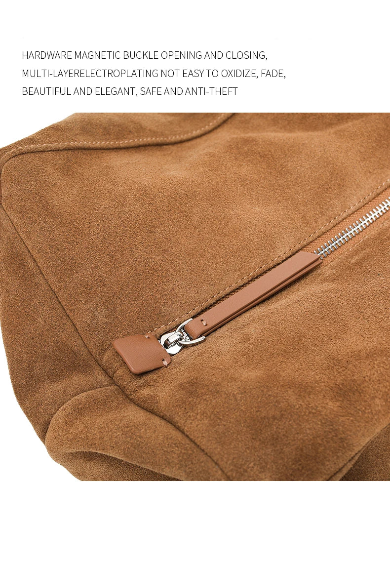 Bandoleras de piel auténtica de vaca de ante para mujer, bandolera de piel de vaca suave, diseño femenino, bolso de viaje perezoso de lujo