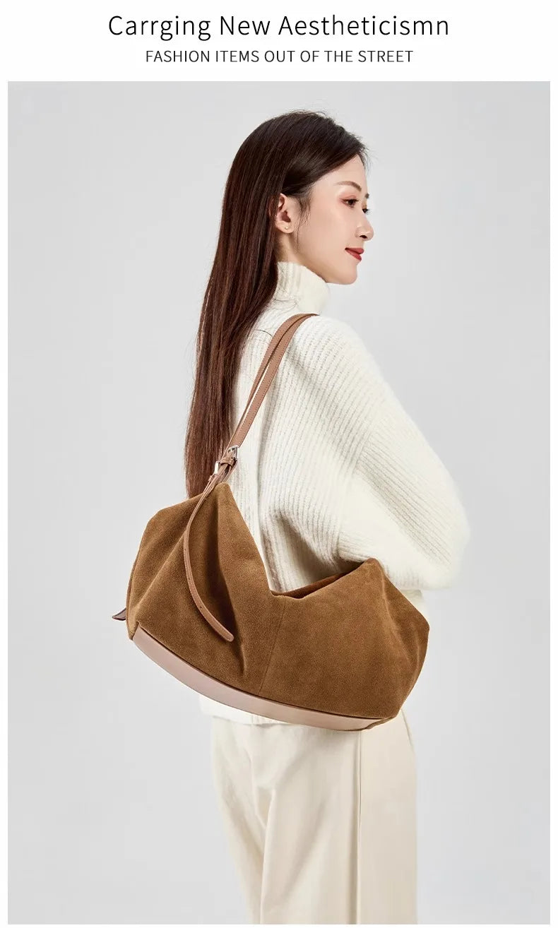 Bandoleras de piel auténtica de vaca de ante para mujer, bandolera de piel de vaca suave, diseño femenino, bolso de viaje perezoso de lujo