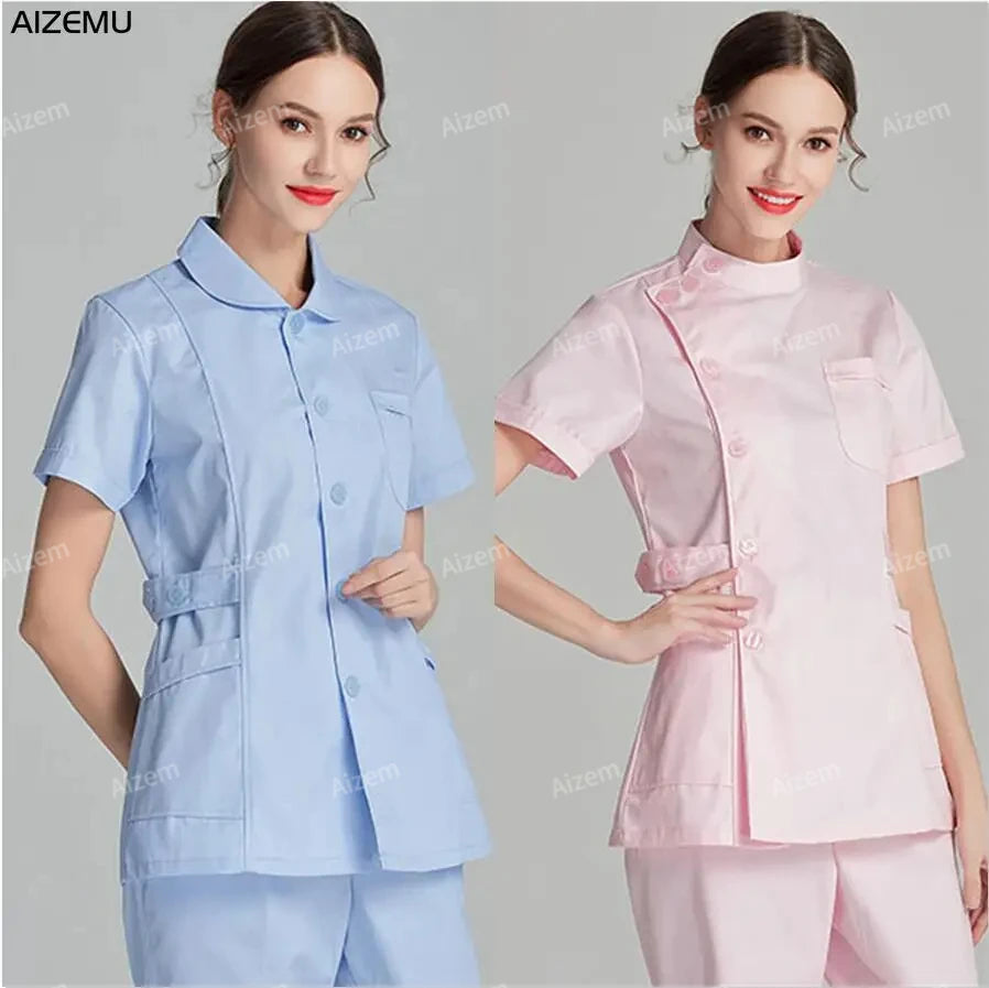 Uniformes de enfermera de manga larga azul, bata de laboratorio, uniforme de médico para mujer, prendas de vestir, ropa médica, ropa de trabajo de salón de belleza